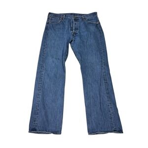 Levi Strauss 501 Button Fly Jeans Mens W36 L30 Blue Denim Straight Leg